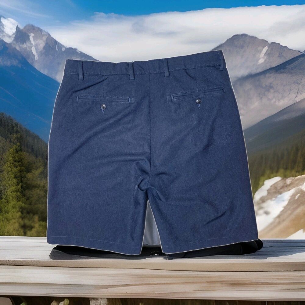 Greg Norman Golf Shorts Mens Size 34 Navy Blue Moisture Wicking Chino 10" Inseam